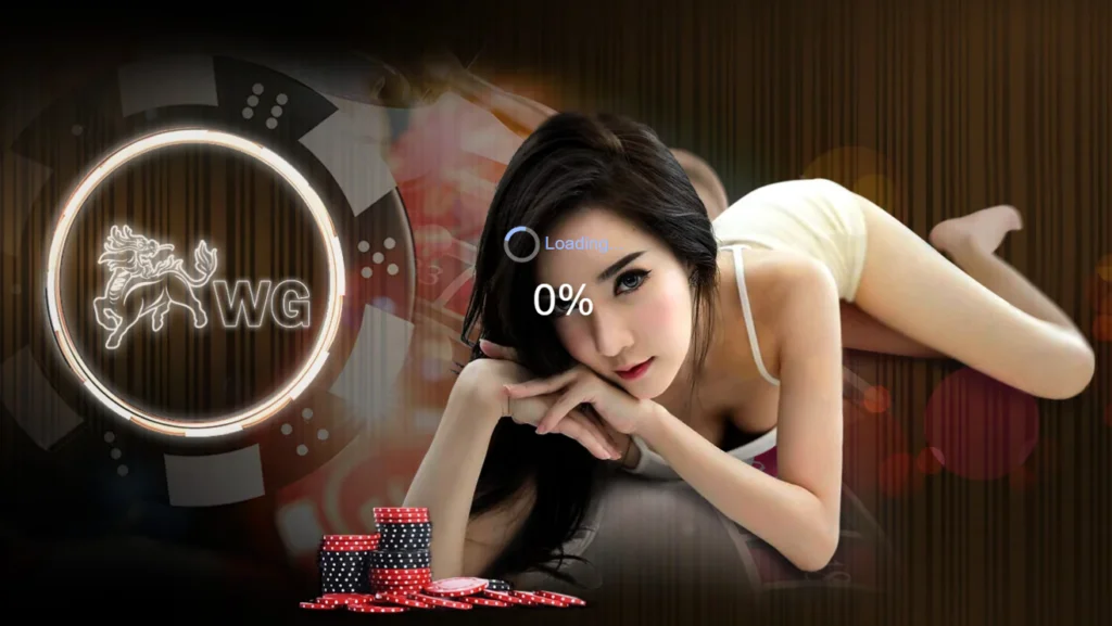 WG真人百家樂遊戲畫面，荷官於Casino Night主題桌前發牌，畫面清晰呈現莊閒下注區與牌局過程